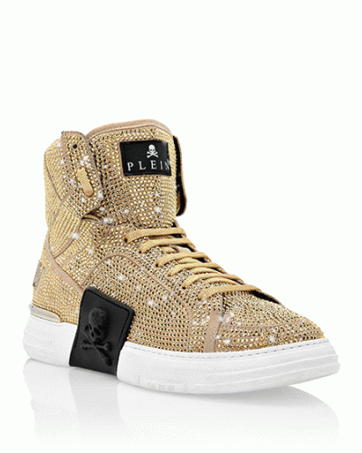 HI-TOP SNEAKERS MONEY KICK$ SUEDE GOLD SKULL