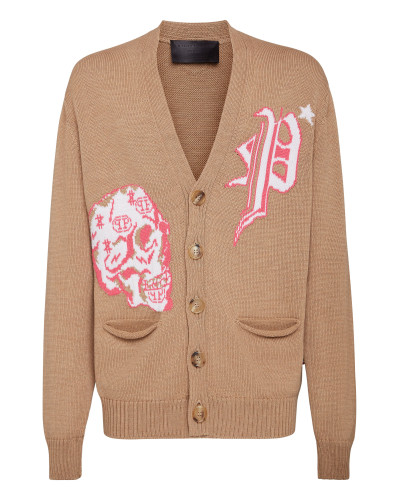 Merino wool Cardigan Short Jacquard Skull