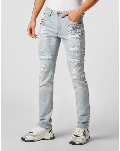 Denim Trousers Super Straight Cut Fit Studs
