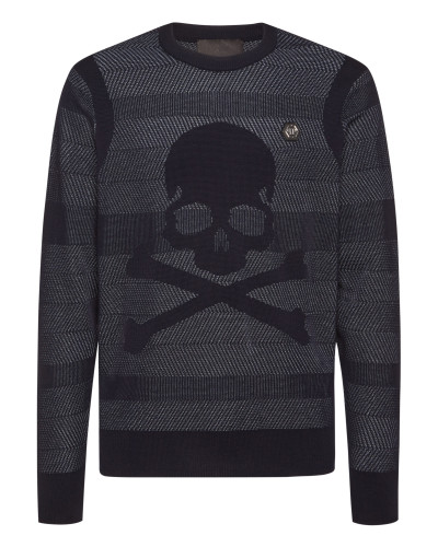 Wool/Silk Pullover Round Neck  LS Skull&Bones