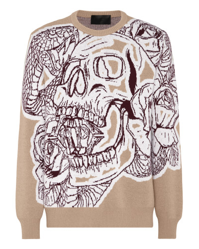 Lambswool Pullover Round Neck LS Skull