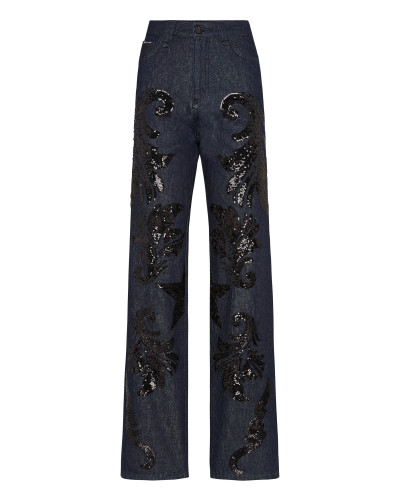 Denim Trousers Palace Fit with Paillettes Cowboy