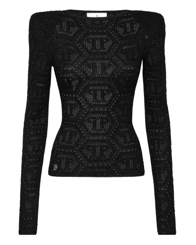 Lurex Padded Shoulder Sweater Hexagon
