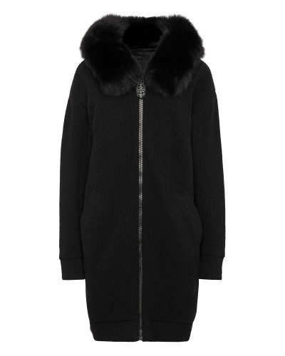 Wool & Fur Zip Cardigan Skull
