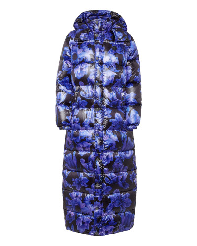 Nylon Superlong Down Jacket Flowers