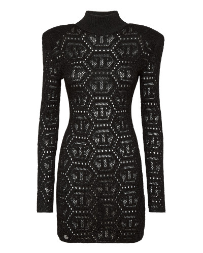 Lurex Padded Shoulder Mini Dress Hexagon