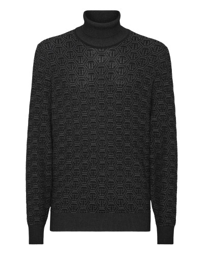 Wool Silk Turtle Neck Long-Sleeve Monogram