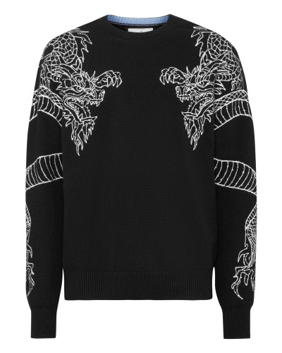 Pullover Round Neck Long-Sleeve Dragon