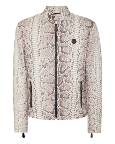 Python Leather Moto Jacket
