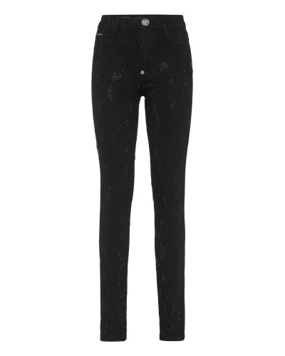 Denim Trousers High Waist Jegging Strass Monogram