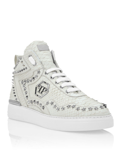 Python Leather Mid-Top Sneakers Studs