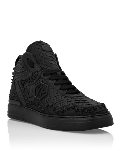 Python Leather Mid-Top Sneakers Studs