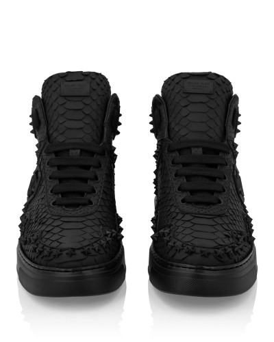 Python Leather Mid-Top Sneakers Studs