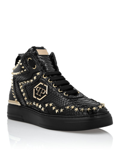 Python Leather Mid-Top Sneakers Studs