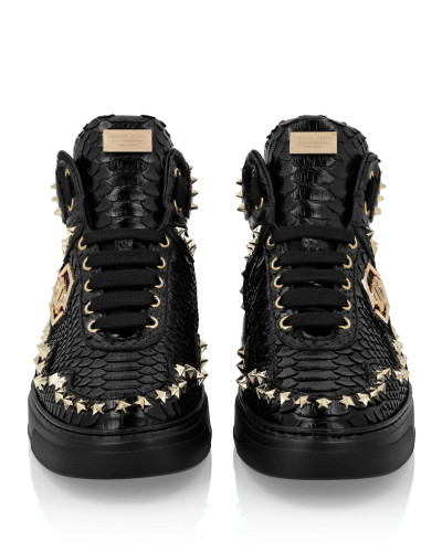 Python Leather Mid-Top Sneakers Studs