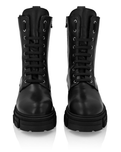 Deer Leather Boots Mid Flat Gothic Plein