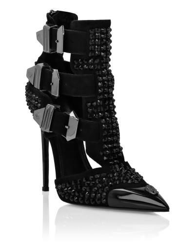 Suede Strass Sandals High Heels Skull