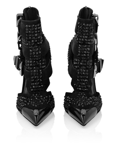 Suede Strass Sandals High Heels Skull