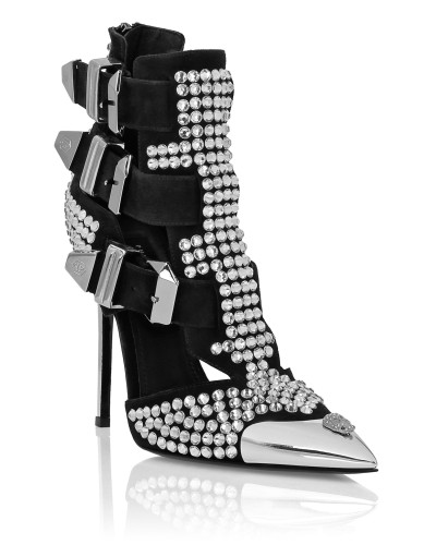 Suede Strass Sandals High Heels Skull