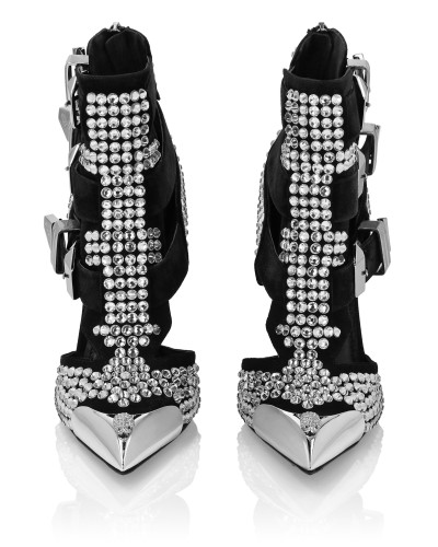 Suede Strass Sandals High Heels Skull