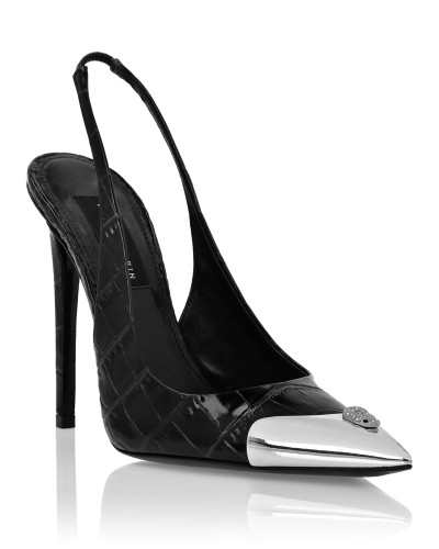 Crocco Slingback High Heels Shoes Skull strass