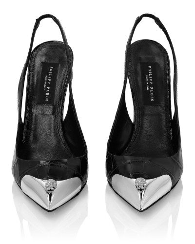 Crocco Slingback High Heels Shoes Skull strass