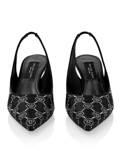 Satin Slingback Low Heels Strass Monogram