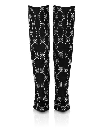 Satin Boots High Heels Mid Strass Monogram