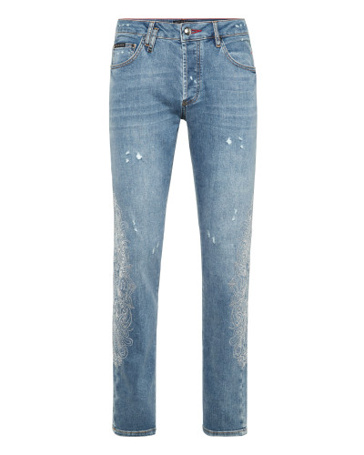 Embellished Super Straight Cut Jeans Cross Gothic Plein