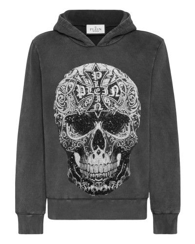 Washed Hoodie Sweatshirt Baroque Skull