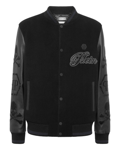 Wool & Leather Varsity Bomber Jacket Patches Stones Wool & Leather Varsity Bomber Jacket Patches Stones