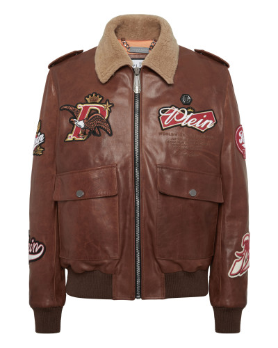 Nappa Leather and Shearling Aviator Jacket Beers