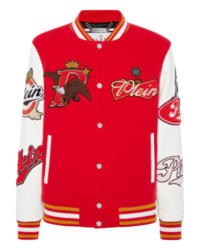 Varsity Bomber with Leather Sleeves Eagle
