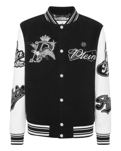 Varsity Bomber with Leather Sleeves Crystal Eagle Varsity Bomber with Leather Sleeves Crystal Eagle