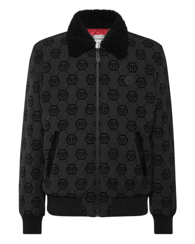 Wool Aviator Bomber with Shearling Collar Monogram