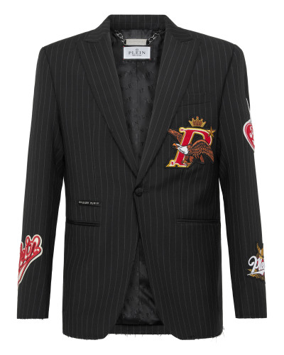 Straight Regular Fit Blazer Beers Patches