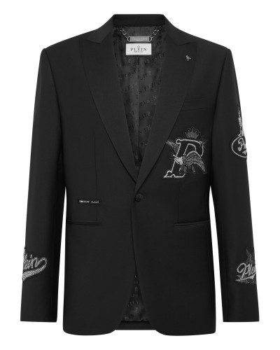 Straight Regular Fit Blazer Beers Patches