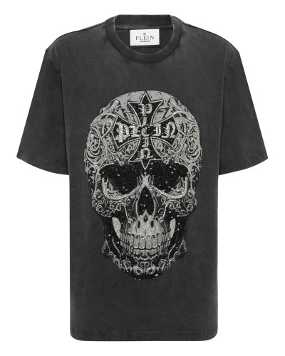 Washed Round Neck T-Shirt Baroque Skull