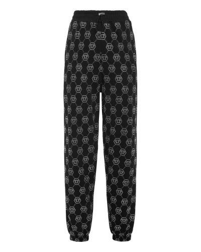 Washed Fleece Joggers Monogram Strass