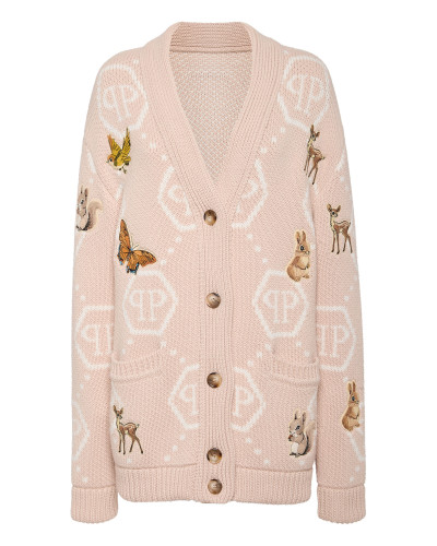 Long Oversized Cardigan with Fairy Embroidery