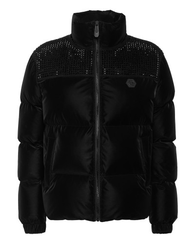 Nylon and Suede Puffer Jacket Strass