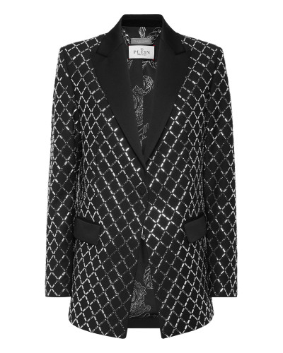 Wool and Satin Boyfriend Fit Blazer Crystal Rhombus