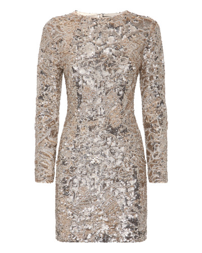 Embroidered Long-Sleeved Mini Dress Crystal Skull