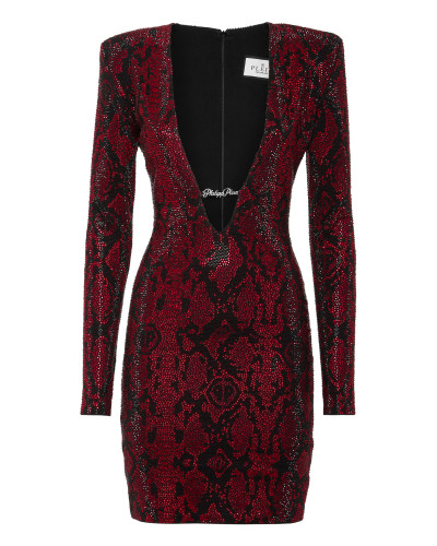 Long-Sleeved Mini Dress Python Strass