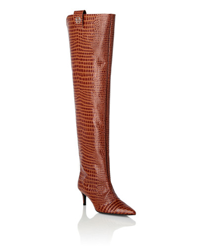 Low-Heel Overknee Boots Cocco Print