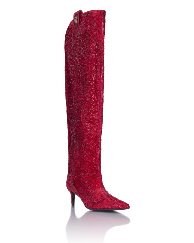 Low-Heel Overknee Boots Mixed Strass 6
