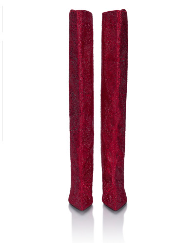 Low-Heel Overknee Boots Mixed Strass 6