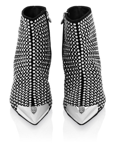 Low Heel Ankle Boots Studs and Strass Skull