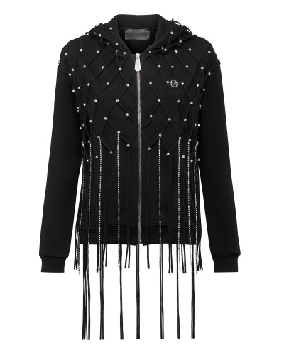 Hoodie Sweatjacket Net Crystal Touch Fringe