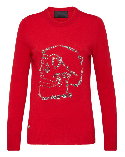 Pullover Round Neck LS Look At Me  Skull crystal
